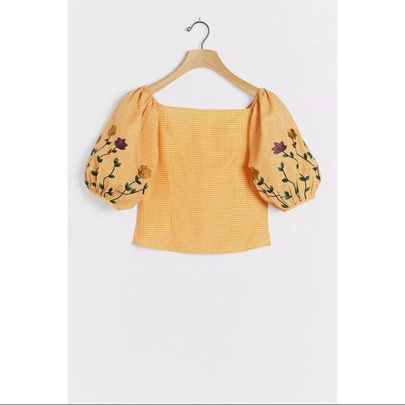 NWT Anthropologie Amabella Embroidered Tangerine Blouse medium - Picture 6 of 8